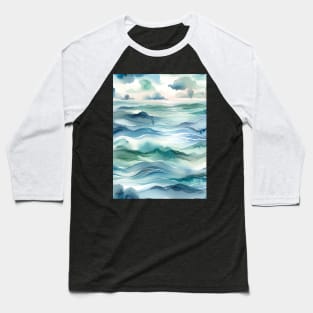 Tranquil Tides Watercolor Ocean Baseball T-Shirt